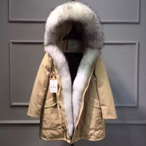 Moncler beige jacket with white fox fur